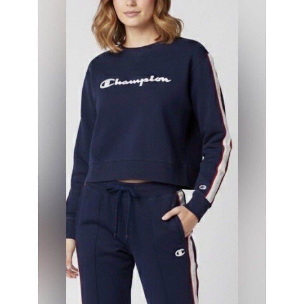 Champion Crewneck Crop Sweatshirt Blue, Red & White Accents Size XS Oversized